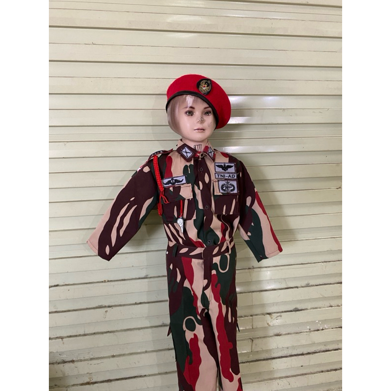 FREE ONGKIR BAJU LORENG PASUKAN KHUSUS KOPASSUS KOSTUM TENTARA KOPASSUS BARET MERAH ANAK