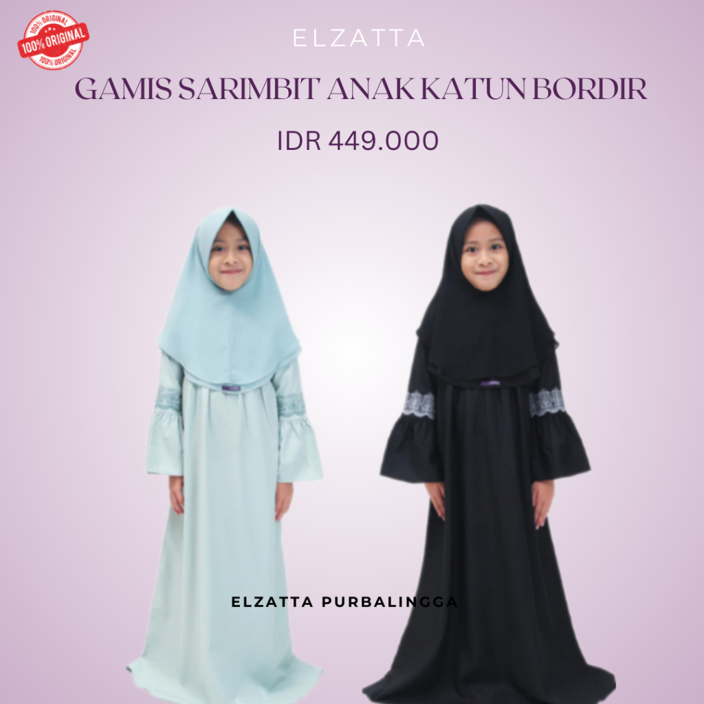 Elzatta Gamis Sarimbit Anak Katun Bordir - Gamis Anak Perempuan - Dress Anak Perempuan