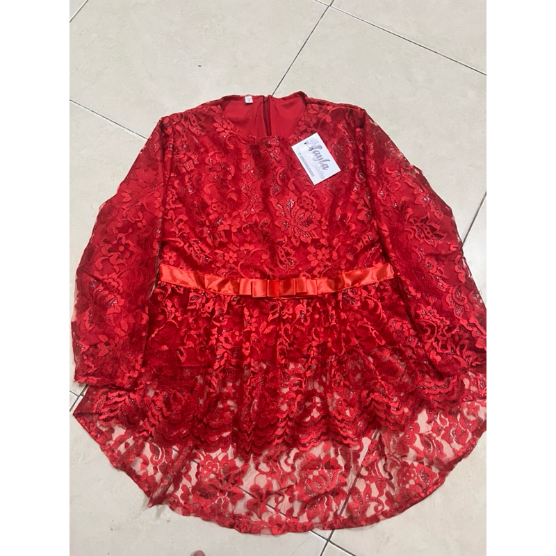 Brokat Merah Marlena anak anak sampai dewasa (atasan/baju saja)