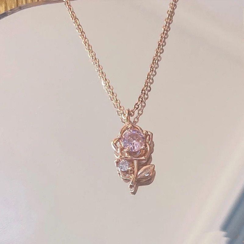 Kalung mawar merah muda kalung mawar pink kalung permata mawar pink kalung bunga mawar pernata pink 