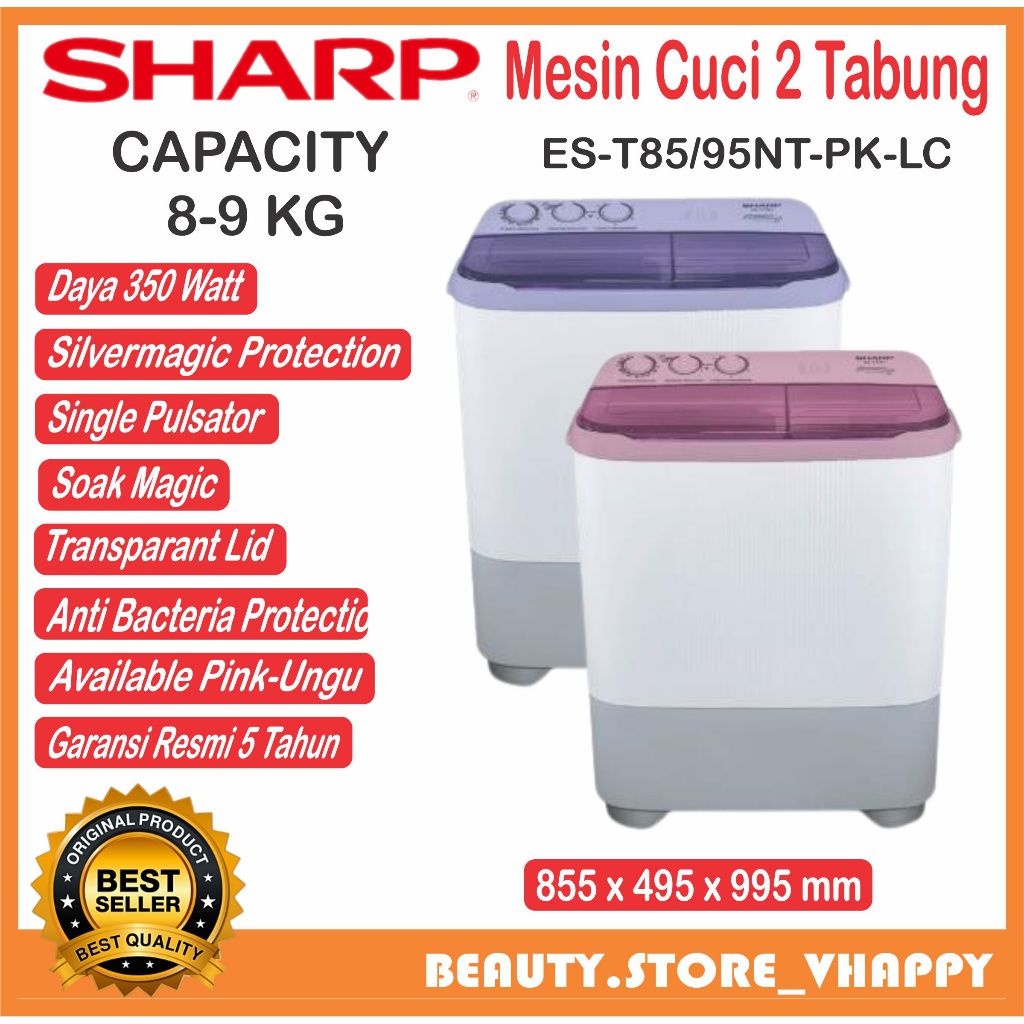 Mesin Cuci 2 Tabung Sharp 8-9 Kg Super Aquamagic ES-T85/95NT PK-LC Garansi Resmi