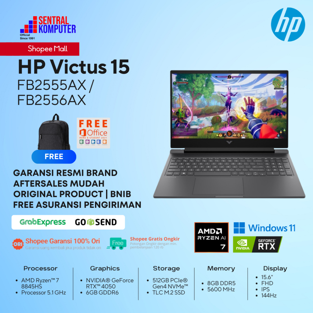 HP Victus Laptop 15 AMD Ryzen 7 8845HS RTX 4050 8GB 512GB IPS 144Hz