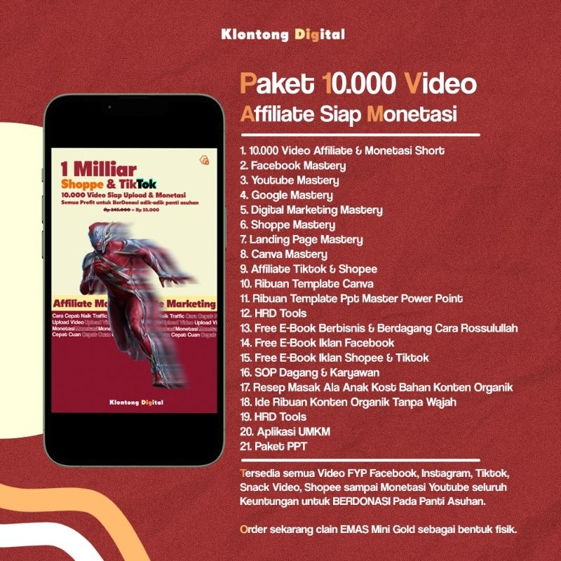 

Profit untuk Donasi anak panti asuh Paket Affiliate 10.000 Video paket Cuan affiliate marketing 10.000 UP2DATE video siap monetasi Template PPT master HRD. aplikasi UMKM. Rumus Excel. Klontong Digital & Koleksi Saturn FREE E-BOOK FREE G*LD