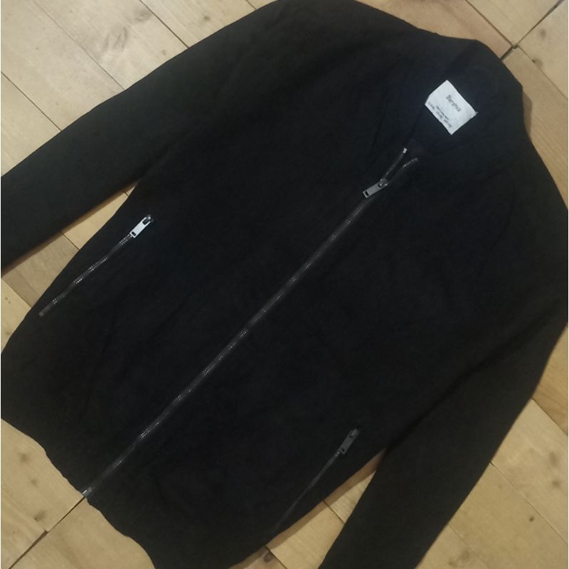 Bershka Suede Varsity Slim Bomber
