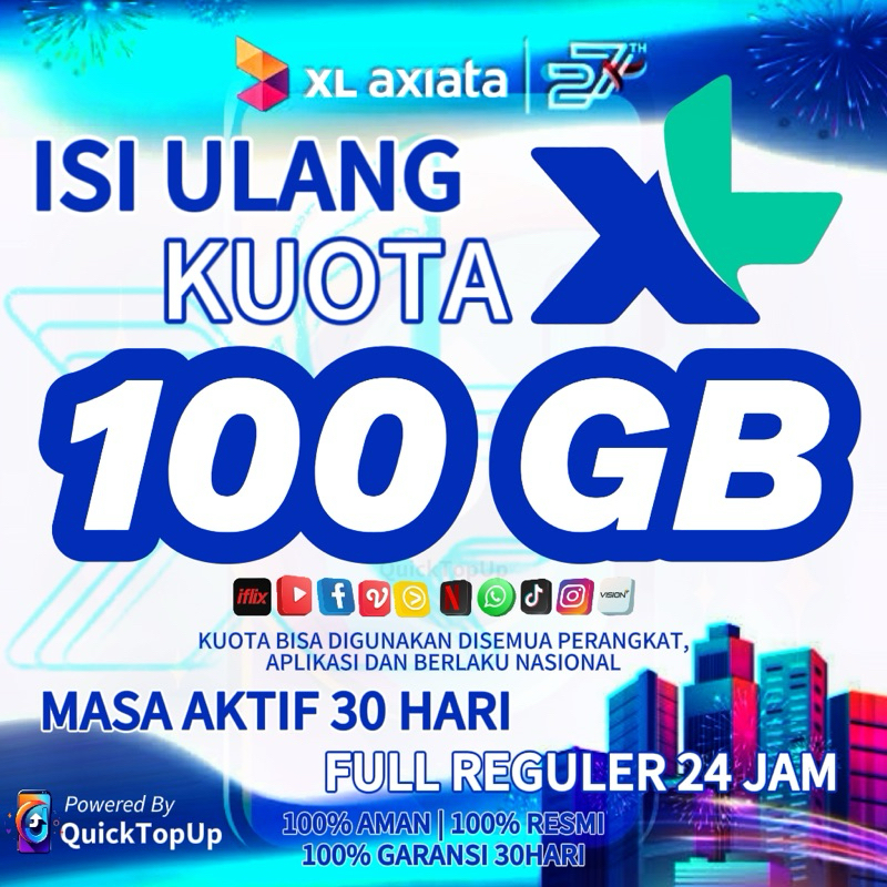 Isi Ulang Kuota XL Murah 50GB 168GB Inject Kuota reguler Full Data 24jam