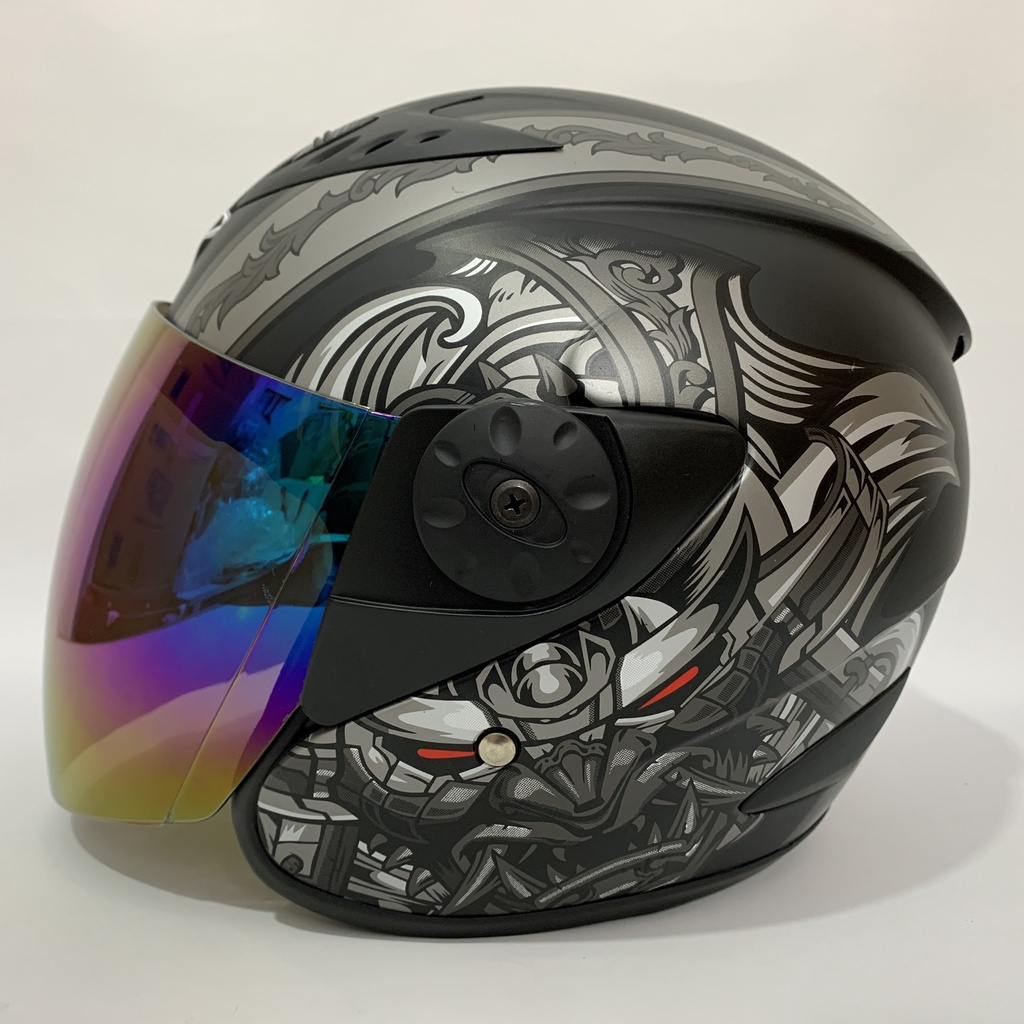 Helm Vision Samurai (Silver) Hitam Doff Dewasa SNI