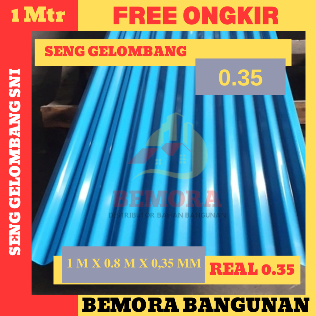 Seng Gelombang Biru SNI 180 x 80 x 0.35 mm Premium (Harga Grosir & Free Ongkir)