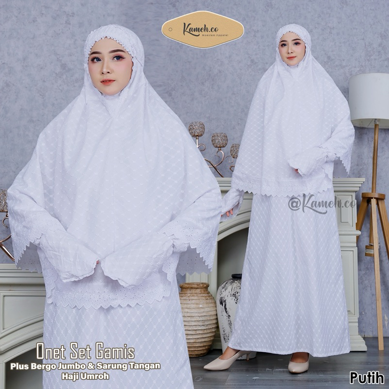 Gamis ihrom komplit baju gamis bargo sarung tangan/perlengkapan haji umroh gamis plus bargo dan saru