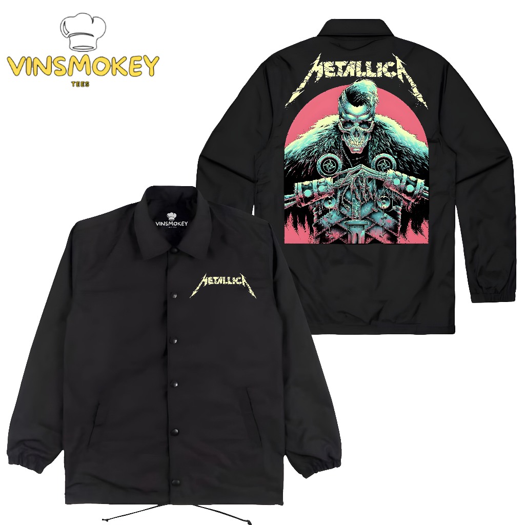Vinsmokey Tees JAKET COACH Band METALLICA Jaket Parasut Taslan Hitam