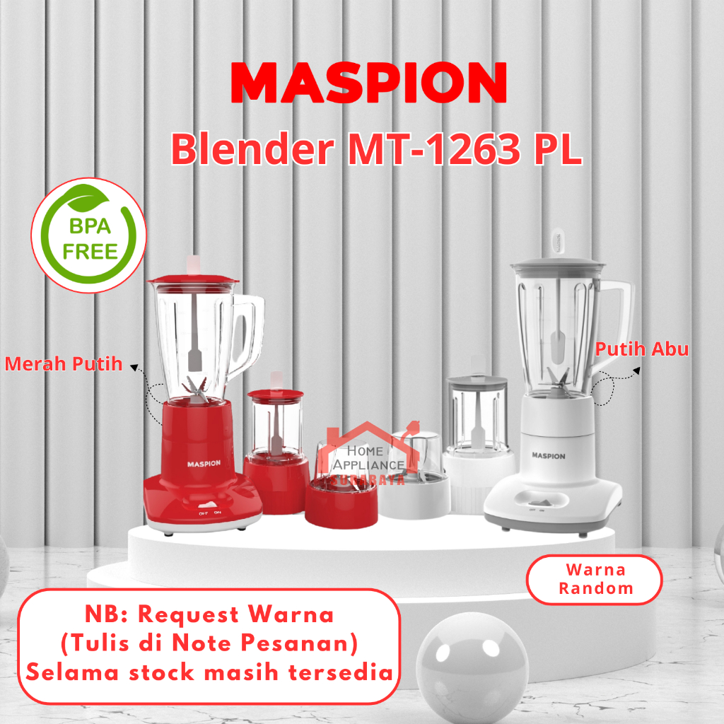 Blender Maspion Plastik 3 IN 1 Kapasitas 1 Liter MT 1263 PL / MT-1263 PL