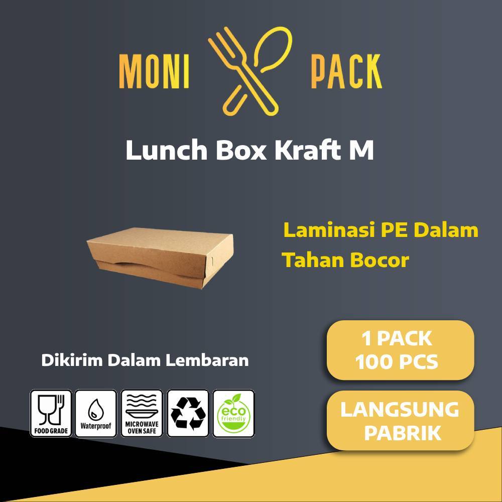 PAPER LUNCH BOX M BAHAN KRAFT/LUNCH BOX PAPER M COKLAT GROSIR
