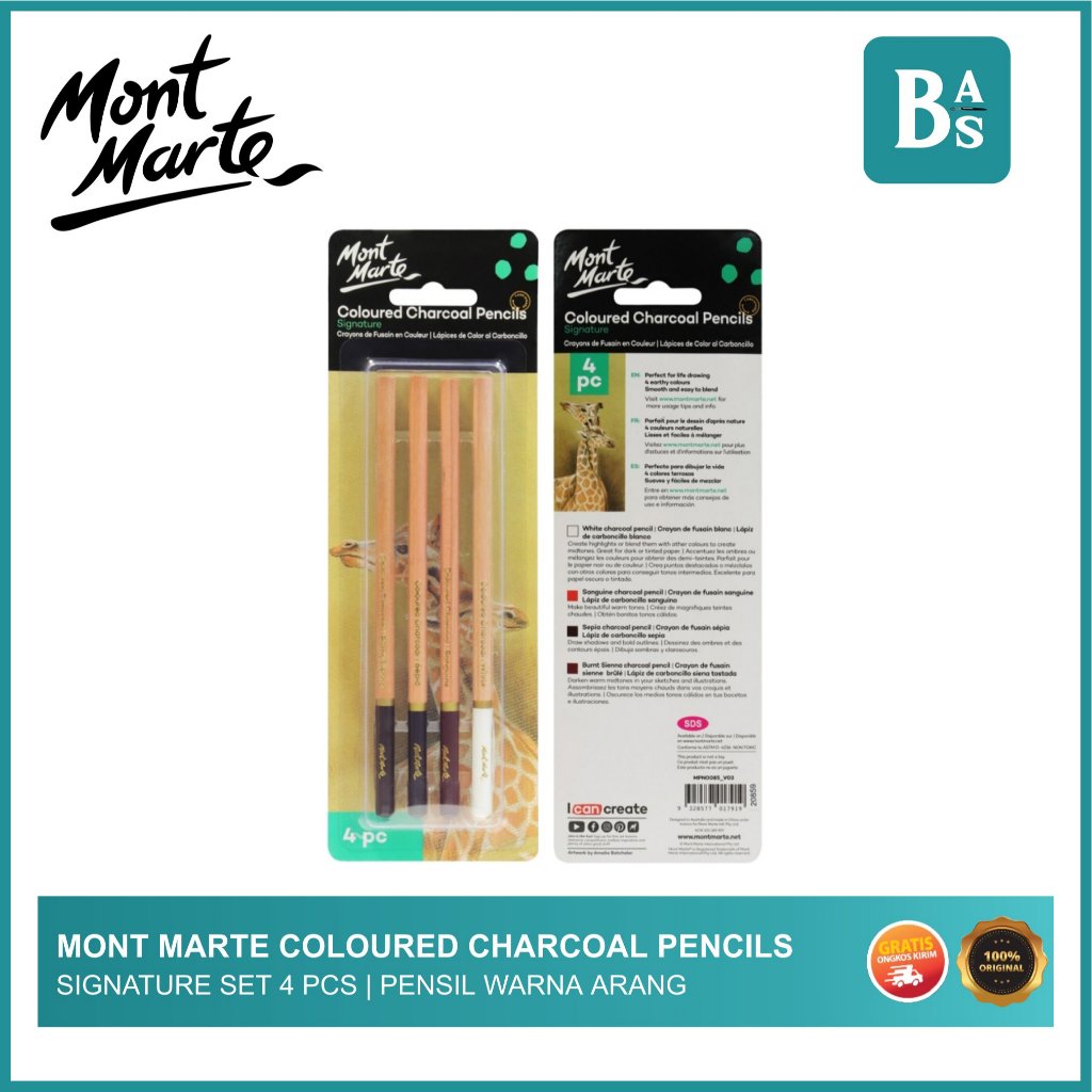 

MONT MARTE COLOURED CHARCOAL PENCILS SIGNATURE SET 4 PCS | Pensil Warna | Pensil Arang| Peralatan Menggambar dan Melukis Terlengkap dari Bali Art Supplies