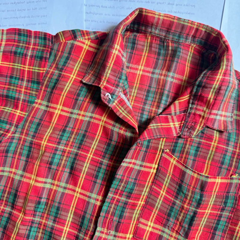 [ ready stock ] Kemeja merah kotak anak plaid cewek cowok tk paud no kancing sekolah seragam rompi t