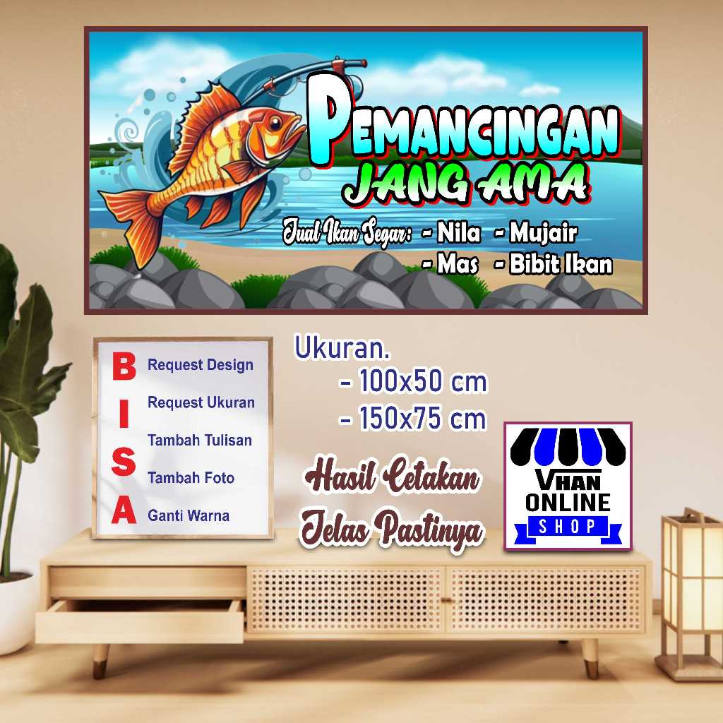 Custom Banner Spanduk MMT Pemancingan Ikan atau Jual Ikan Segar