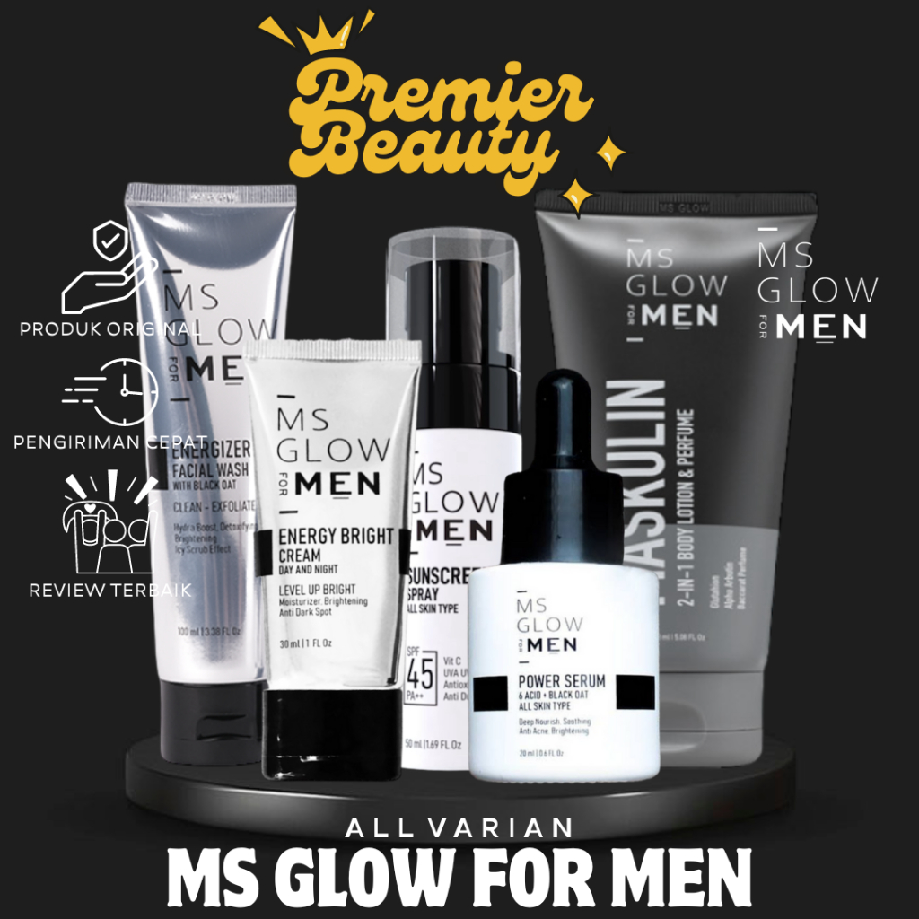 MS Glow For Men Skincare Paket Wajah Facial Wash Cream Serum Sunscreen Body Lotion Perawatan Pria