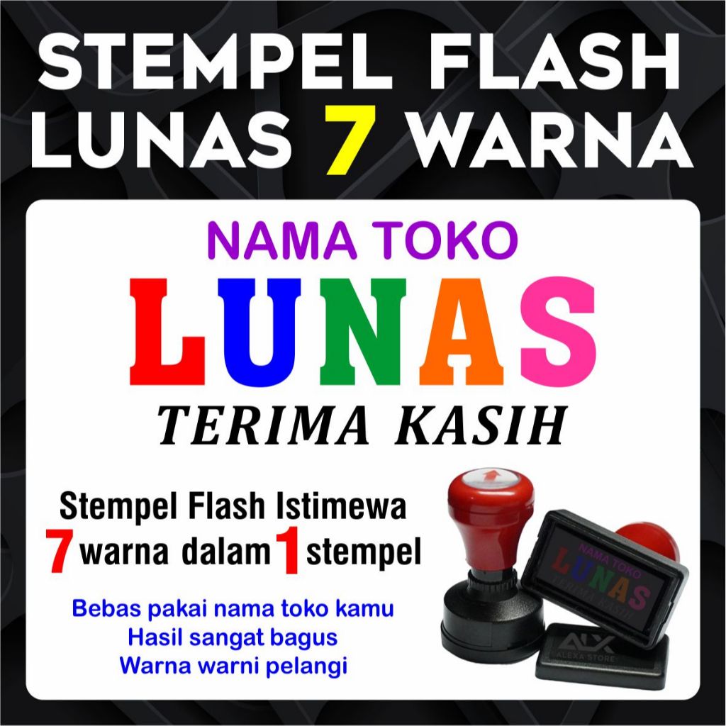

Stempel LUNAS Flash 7 Warna TERMURAH Custom pakai nama toko kamu
