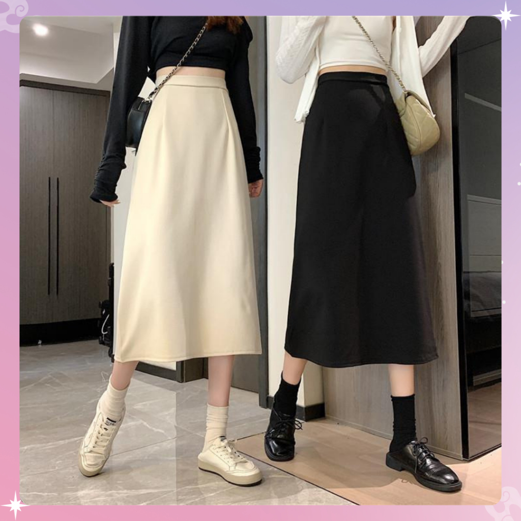 VO-RK1574 ROK WANITA ROK SPAN OOTD KEKINIAN ROK PANJANG KOREAN STYLE REALPICT