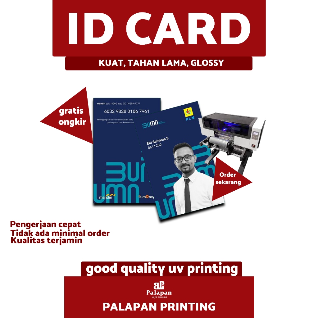 

Cetak ID card UV Premium / Cetak Kartu Member / Cetak ID card Pegawai / Cetak Kartu Nama / Cetak Kartu Mahasiswa / ID Card Member / Cetak Kartu Anggota Pelajar / Cetak ID card design sendiri
