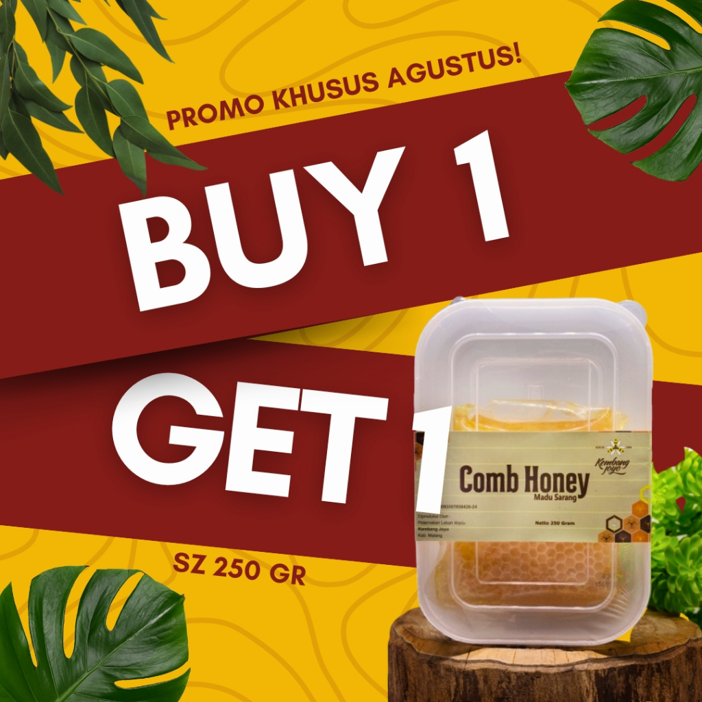 

PROMO BUY 1 GET 1 COMB HONEY KEMBANG JOYO 250 G, MADU ASLI, MADU ALAMI, PURE HONEY, SARANG MADU