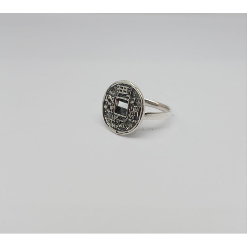 cincin perak motif uang kepeng kuno free size