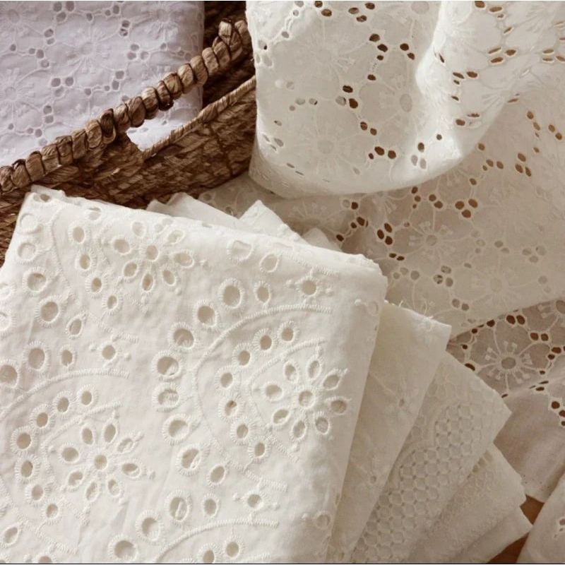 Kain Katun Bordir Bolong / katun Bordir premium / Katun Bordir Putih