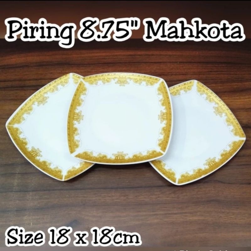 piring kotak keramik motif mahkota piring 8.75" piring segi piring kue