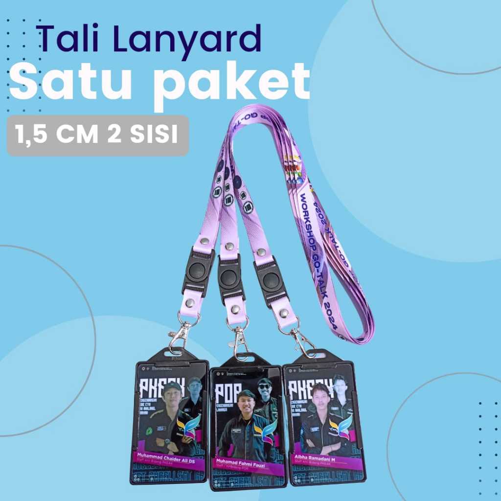 

SEPAKET TALI LANYARD + ID CARD +CASING STANDAR UKURAN 1,5 CM 2 SISI / SATU SET LANYARD CUSTOM /SEPAKET GANTUNGAN KALUNG ID CARD DESAIN BEBAS PRINTING SUBLIM