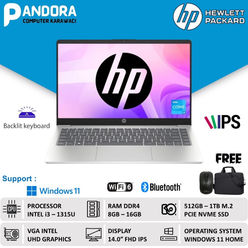 Laptop Hp 14 Core i3 1215U Gen 12 RAM 16GB SSD 1TB 14 inch Full HD IPs Original Murah Terbaru