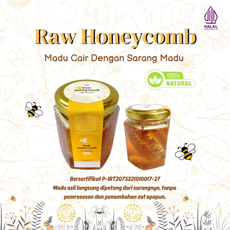 

Nura Raw Honeycomb / Sarang Madu dalam Madu Cair 180ml / madu asli murni / madu mentah / madu ternak