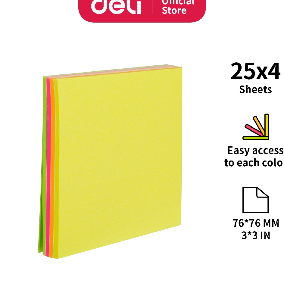 

CUCIGUDANG Deli Memo tempel Note Pad 7676mm 3x3 4 warna 1 sheet perekat kuat dan tahan lama EA22