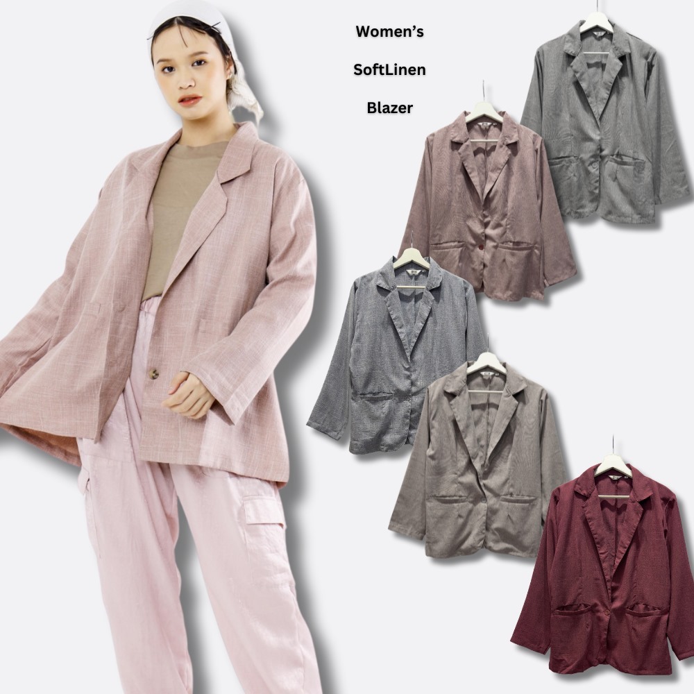 Blazer Wanita Lengan Panjang Cotton Linen (UNQ305 LINEN BLAZER)