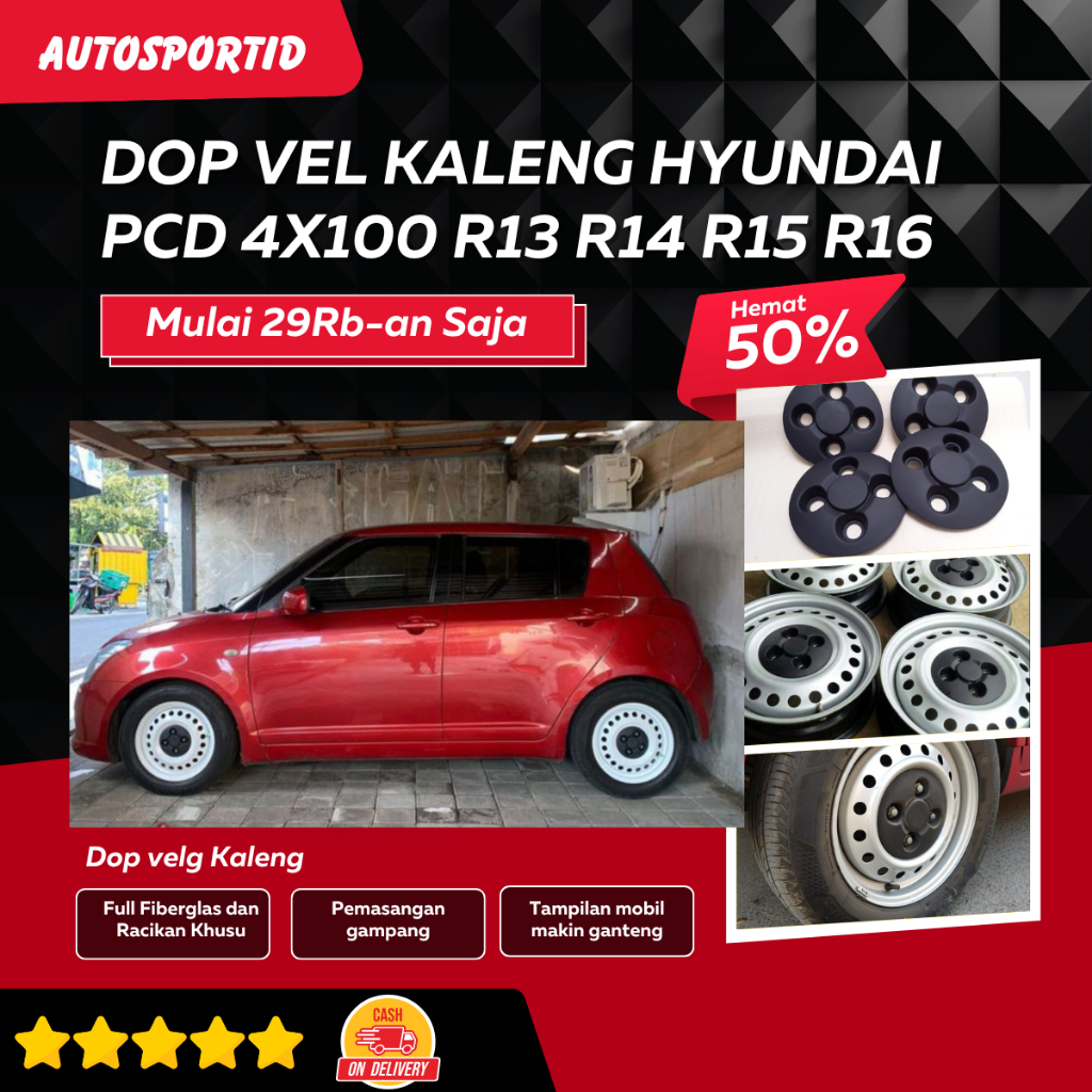 Hyundai Premium Dop Velg Kaleng - PCD 4x100, Full Set (4 Units) R13 R14 R16 Toyota Yaris, Mazda2, Ho