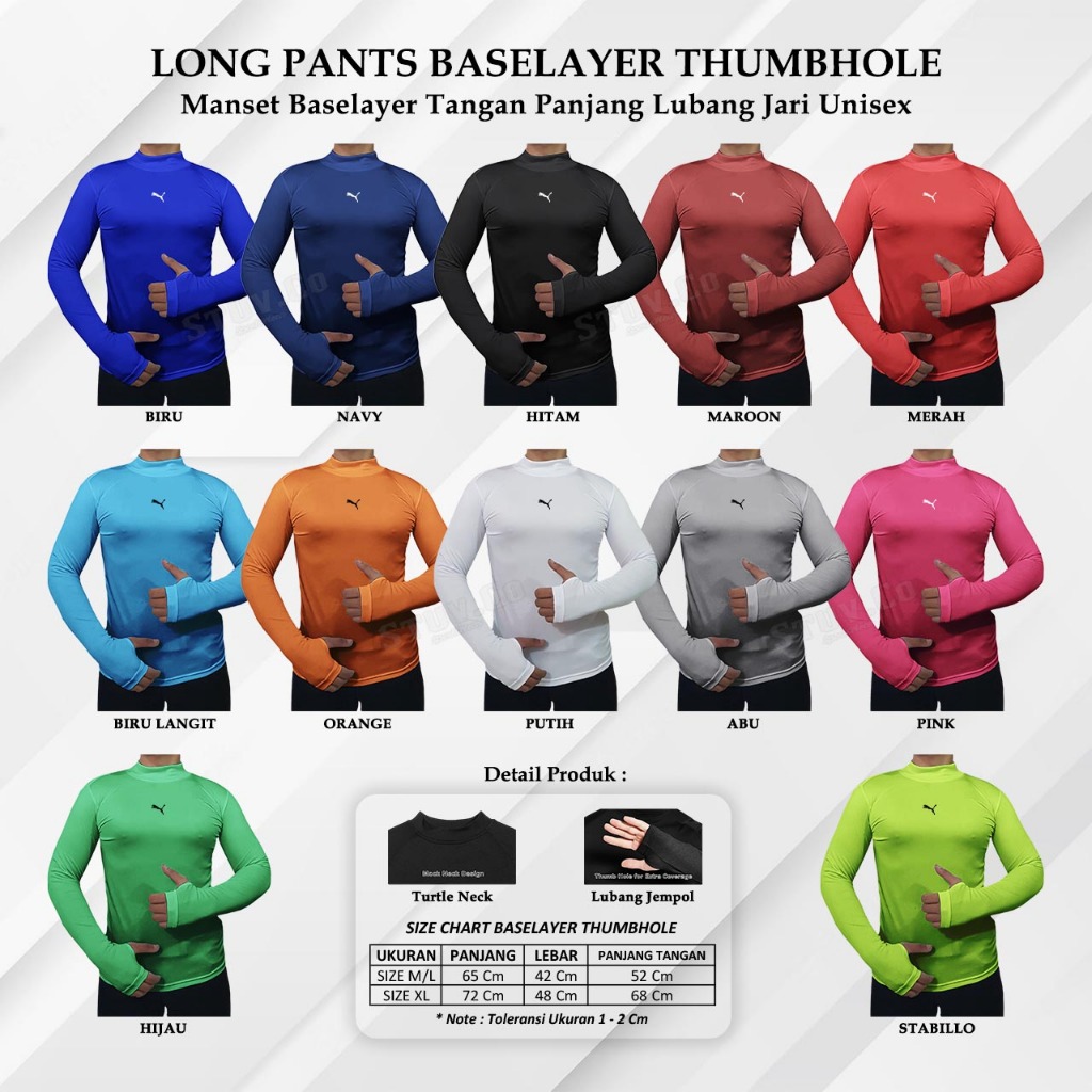 DALEMAN BAJU MANSET BASELAYER LENGAN PANJANG THUMBHOLE OLAHRAGA PRIA WANITA