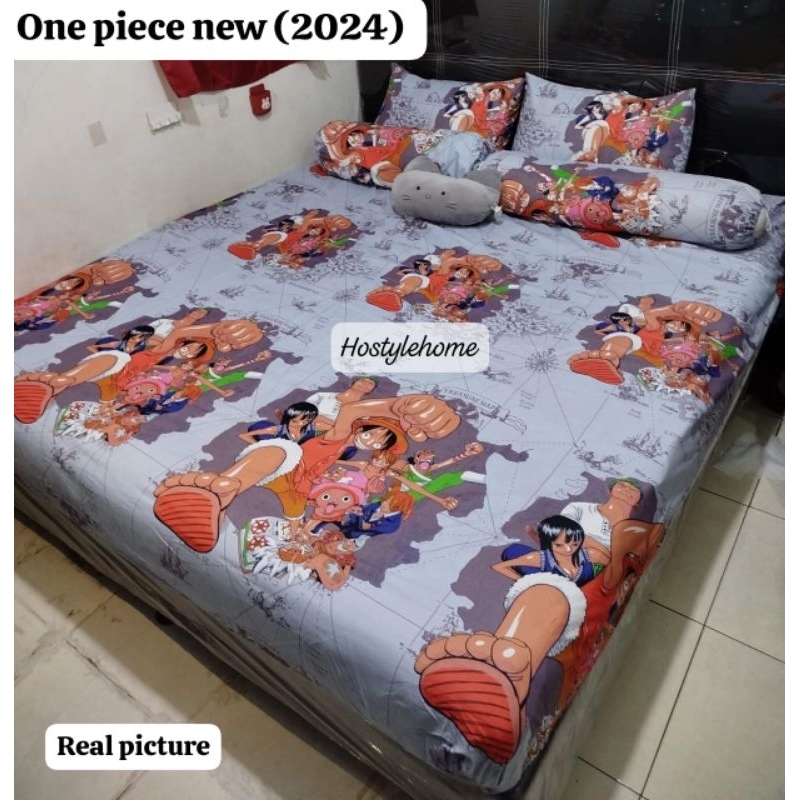 MONALISA - Bedcover Sprei King 180 Queen 160 Motif ANIME KARTUN JEPANG JAPAN ONE PIECE RED MERAH PAL