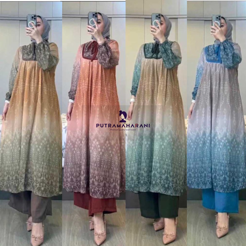 one set long tunik stelan ceruty wanita semi jumbo wanita kekinian terbaru terlaris motif premium