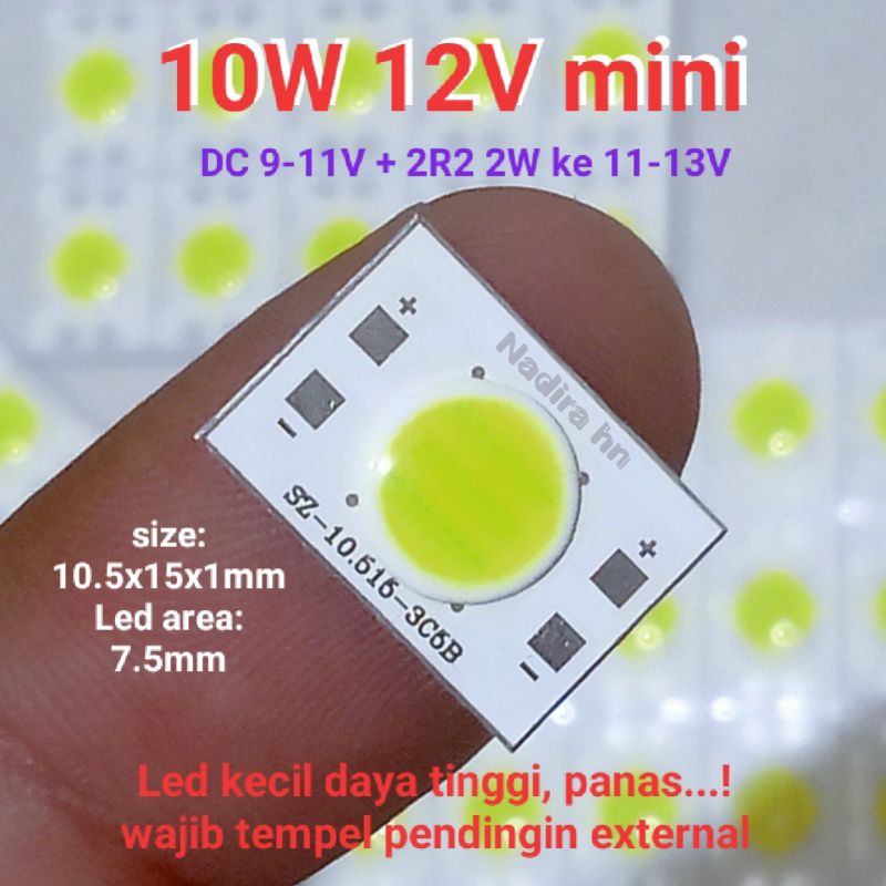 Led 10W 11V(12V+Resistor) hpl cob mini 10 watt Super bright diy lampu motor, lampu kamar lampu baca 