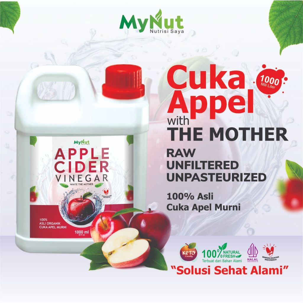 

MYNUT CUKA APEL 1000 ML APPLE CIDER VINEGAR 100% ORIGINAL HERBAL ORGANIK