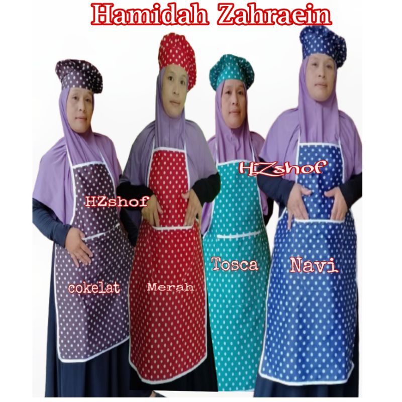 CELEMEK APRON DEWASA ANTI AIR SET TOPI KOKI SENADA-APRON KAIN(3Set)