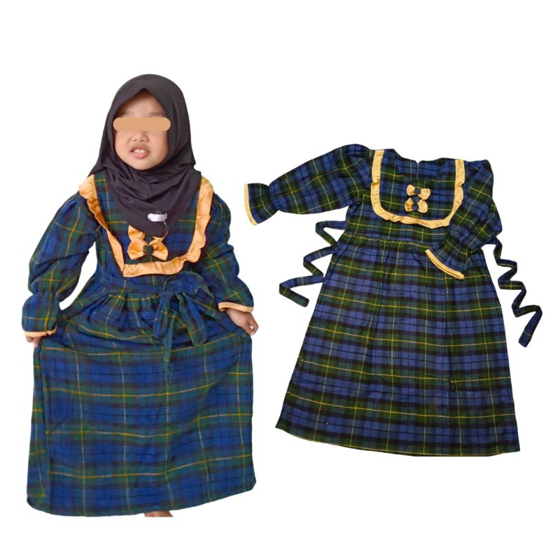 Dress/gamis anak motif kotak semi korea