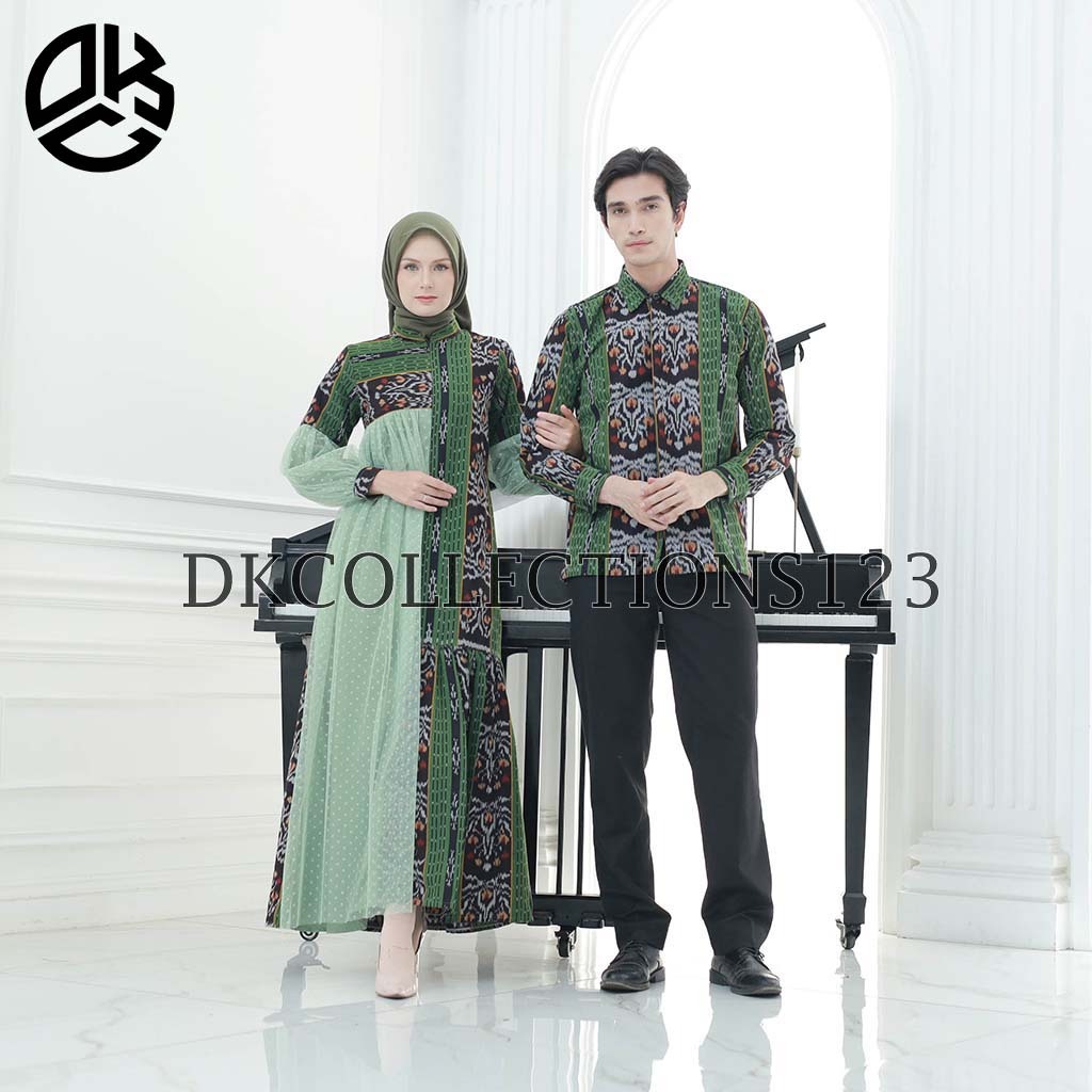 Set couple baju prewed, raya dress kemeja ethnic tenun troso, gamis raya tenun, dress wanita, set co