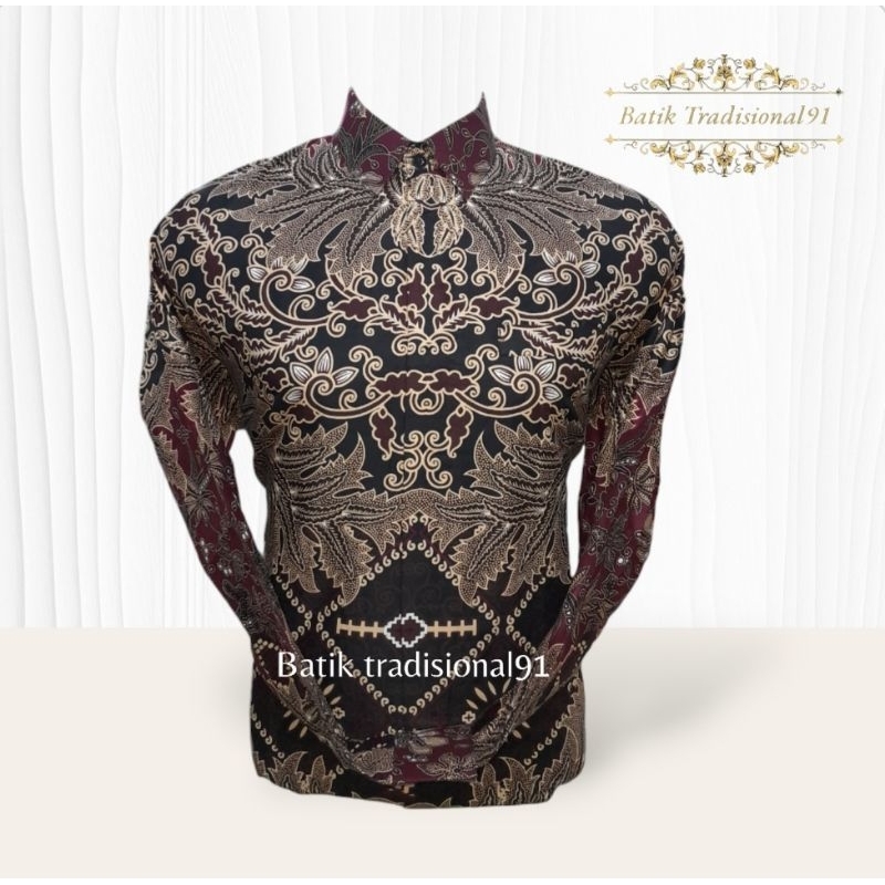 Batik Pria Lengan Panjang Katun Solo Premium Maroon