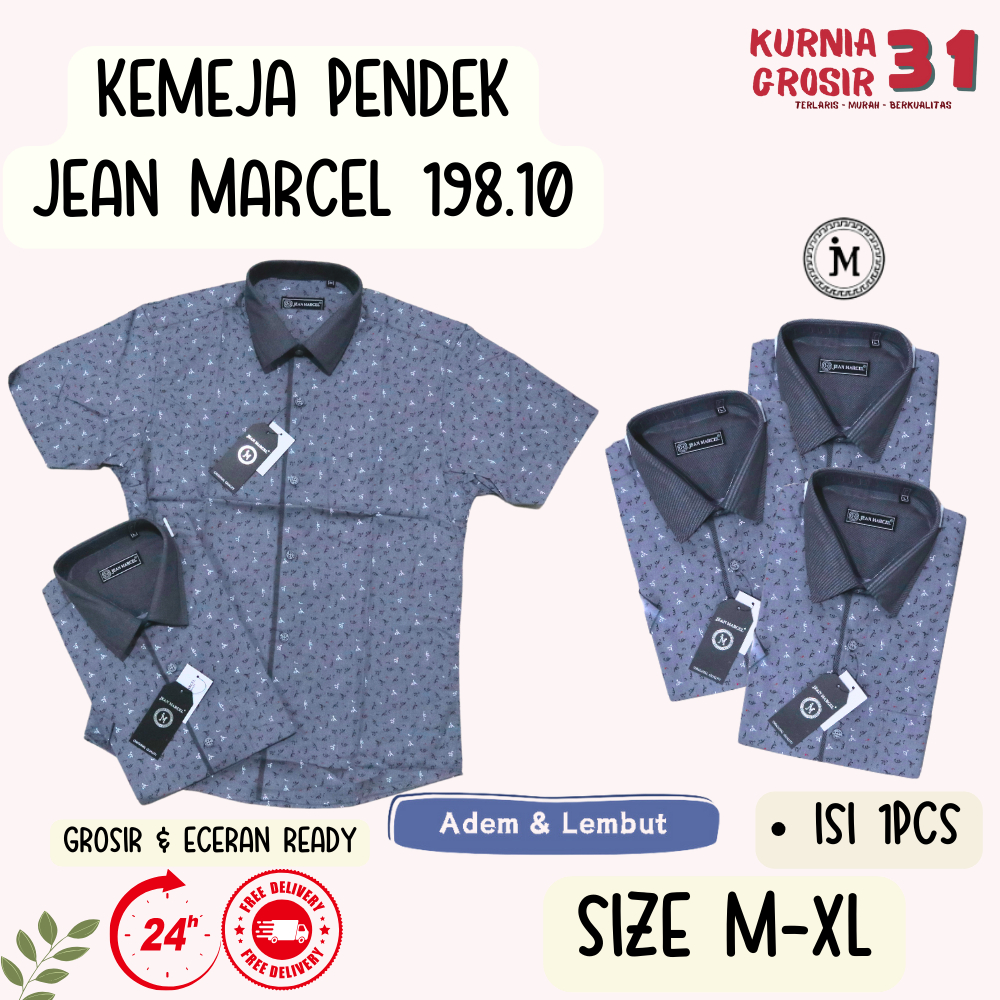 Kemeja Lengan PENDEK JEAN MARCEL 198.10 Slim Fit / Hem Kerja Kantor / Pakaian Formal Cowok