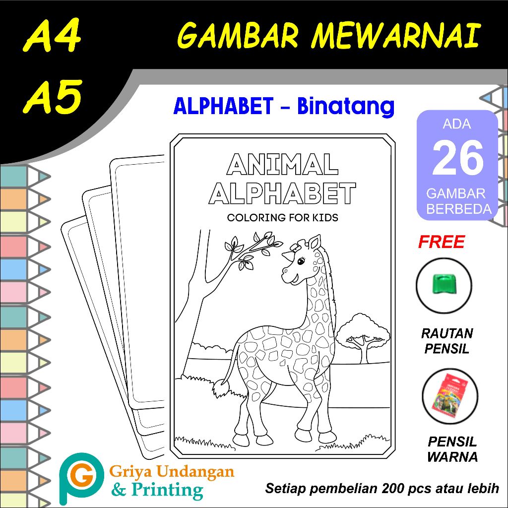 

Gambar Mewarnai Alphabet Seri Binatang Kertas Mewarnai Huruf HVS Bukan Buku Untuk Anak PAUD TK