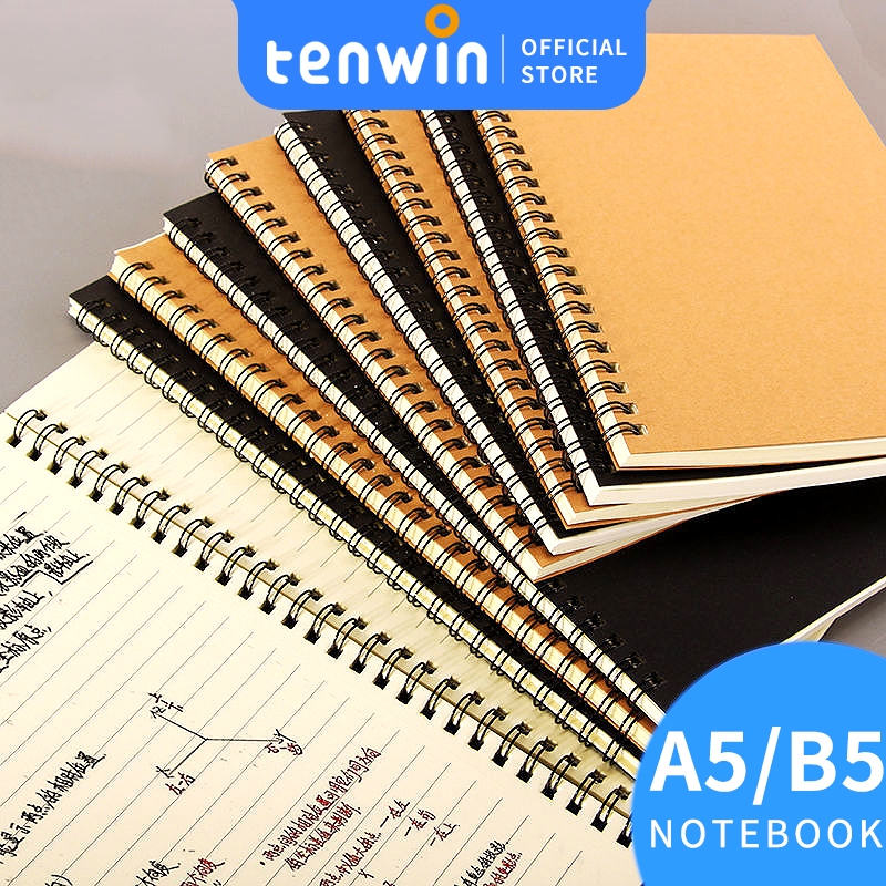

A5/B5 Notebook Buku Tulis 36/60 Lembar Ring Notebook Warna Kraft/BlackBuku Spiral -tenwin offical