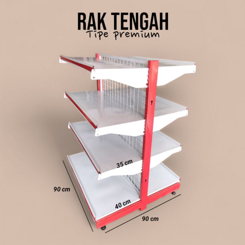 Gondola / Rak supermarket / minimarket dua sisi (TENGAH) tipe PREMIUM tinggi 1.2, 1.5, 1.8, 2M, chat