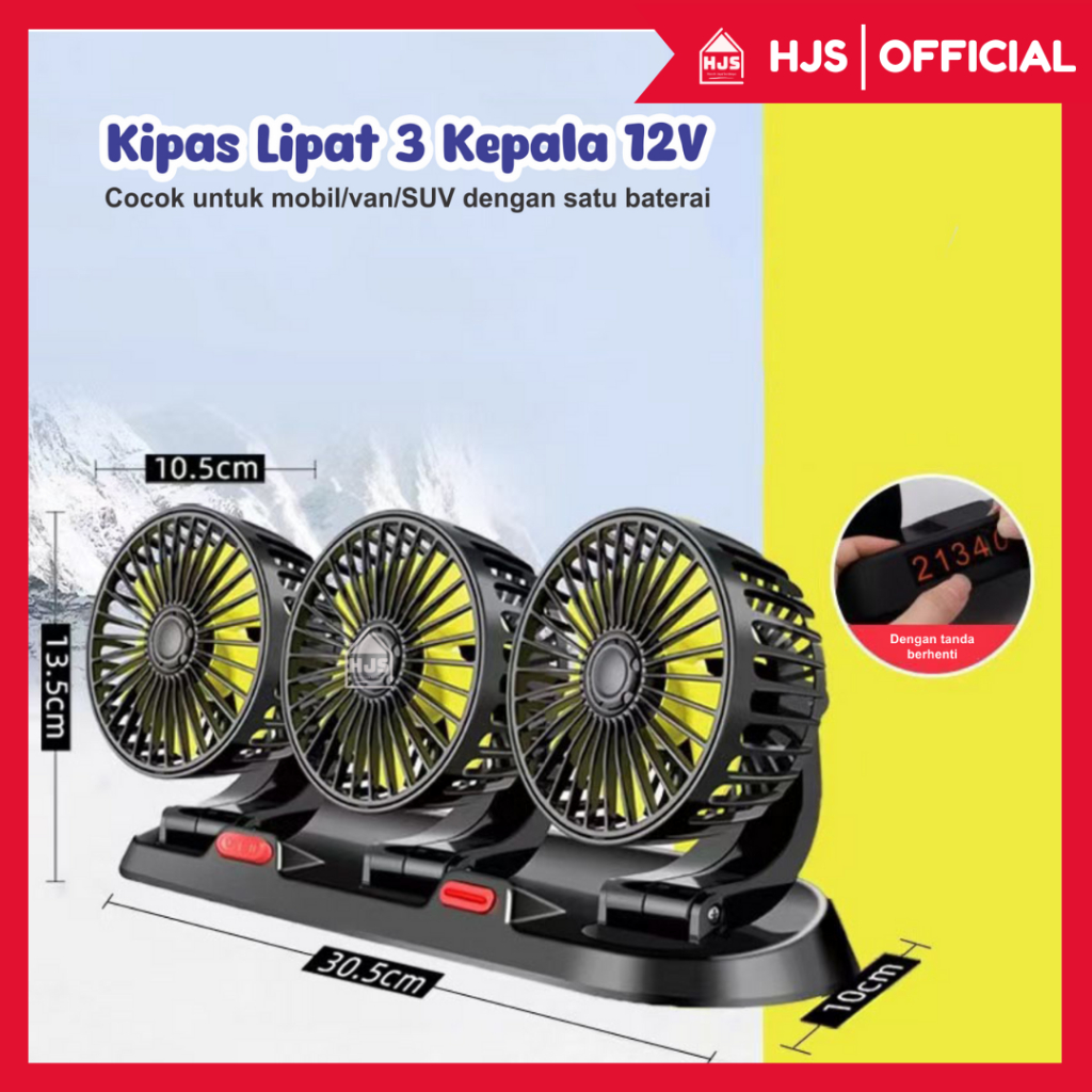 QEILANAY KIPAS ANGIN MOBIL CAR FAN 12-24 VOLT / KIPAS DASBOR 3 KEPALA DINGIN AC TRUK DAPAT