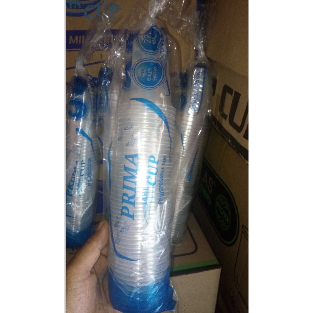 GELAS AQUA PLASTIK BENING 220 ML ISI 50 PCS / CUP COFFEE KOPI TEH
