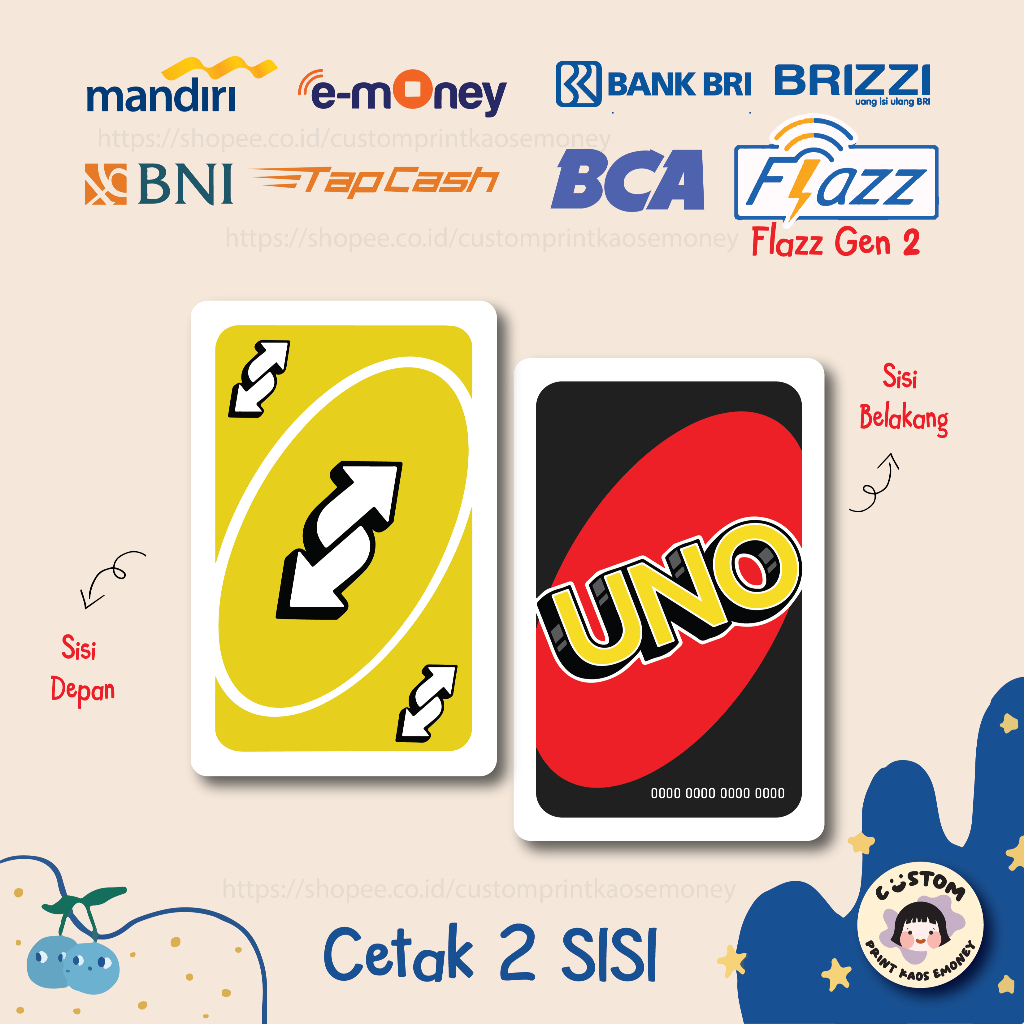 KARTU EMONEY ETOLL UNO CARD REVERSE KUNING YELLOW CARD E MONEY ETOLL MANDIRI FLAZZ BCA BNI TAPCASH B