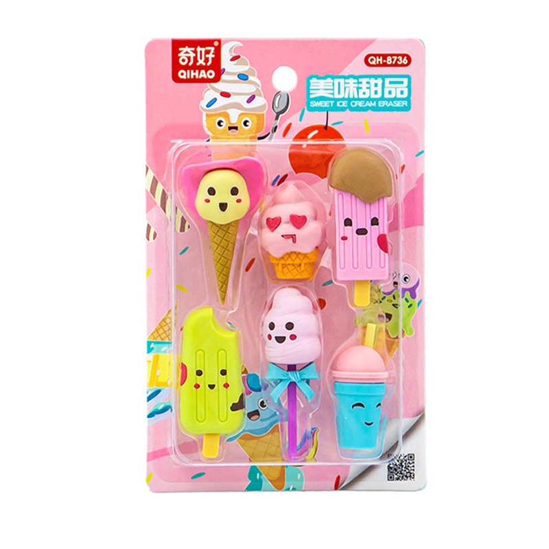 

8736 Set penghapus karakter makanan ICE CREAM DESSERT sensory play bongkar pasang stationery