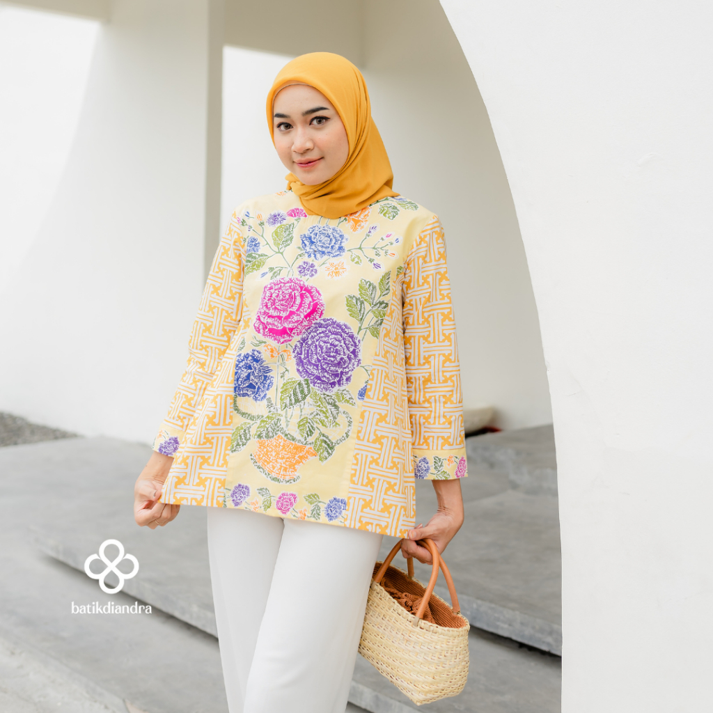 Batik Blouse Atasan Wanita Kekinian Baju Kerja Modern Couple by Harini Blouse Kuning